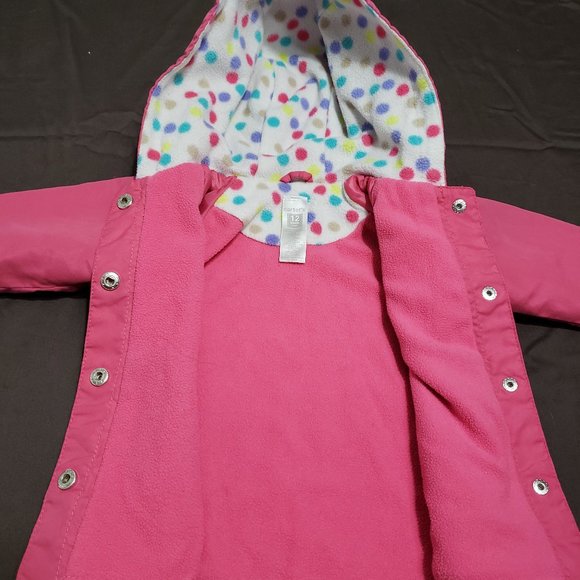 Raincoat Pink Embroidered Floral Fleece Lined Hooded Size 12m Button Up - Picture 4 of 8